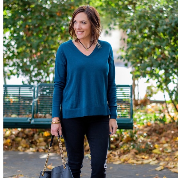 LOFT Tie Back Double V Sweater - Picture 4 of 6